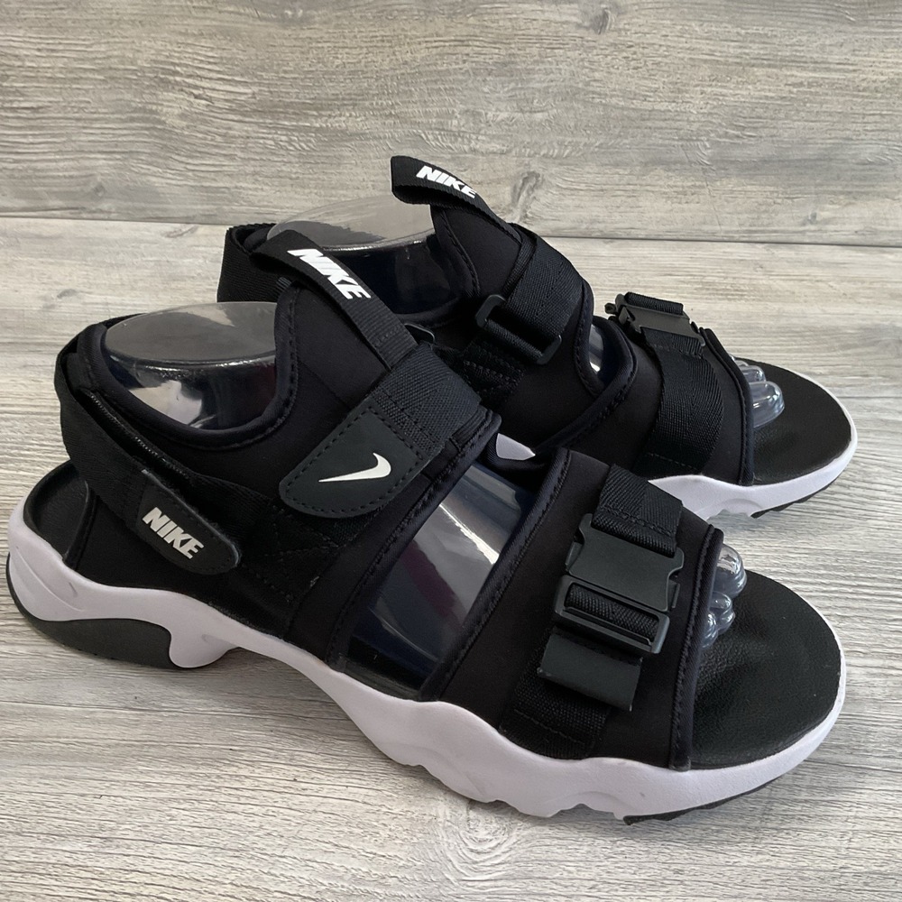Nike Canyon Sandals Black White CW9704-002 Men's US 10 Straps Athletic Swoosh
